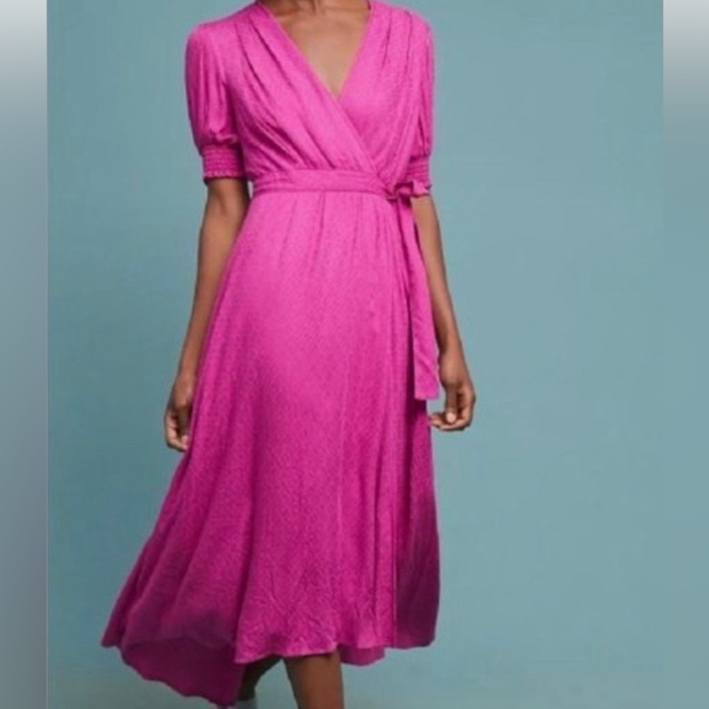 Maeve Magenta Midi Wrap Dress
